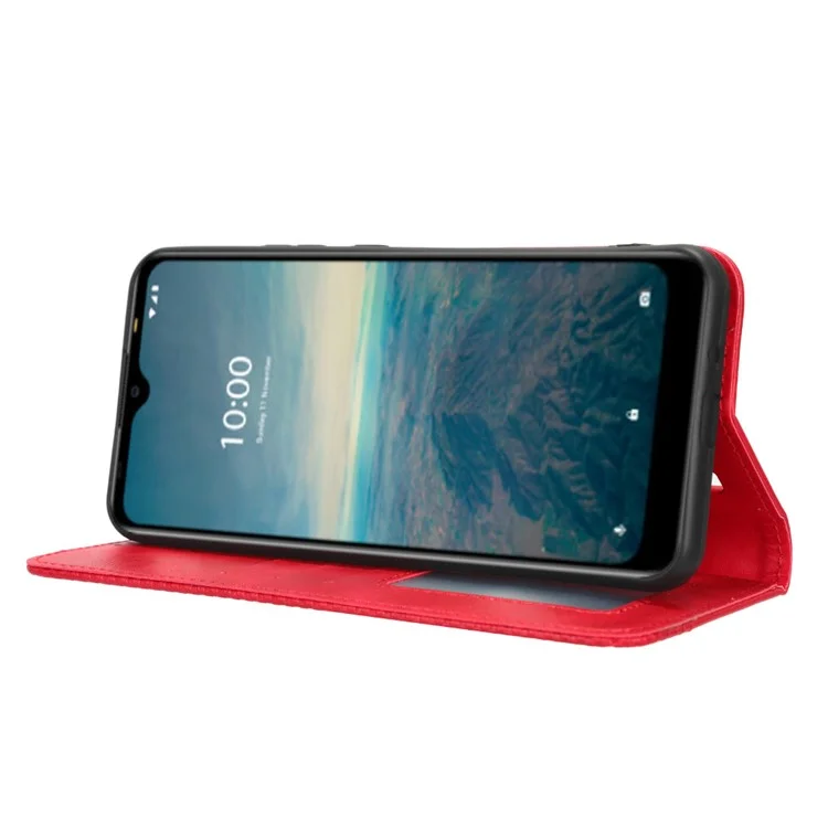 Magnetic Phone Cover for Vodafone Smart V22, Retro Texture Flip Leather Wallet Case Protective Phone Cover - Red