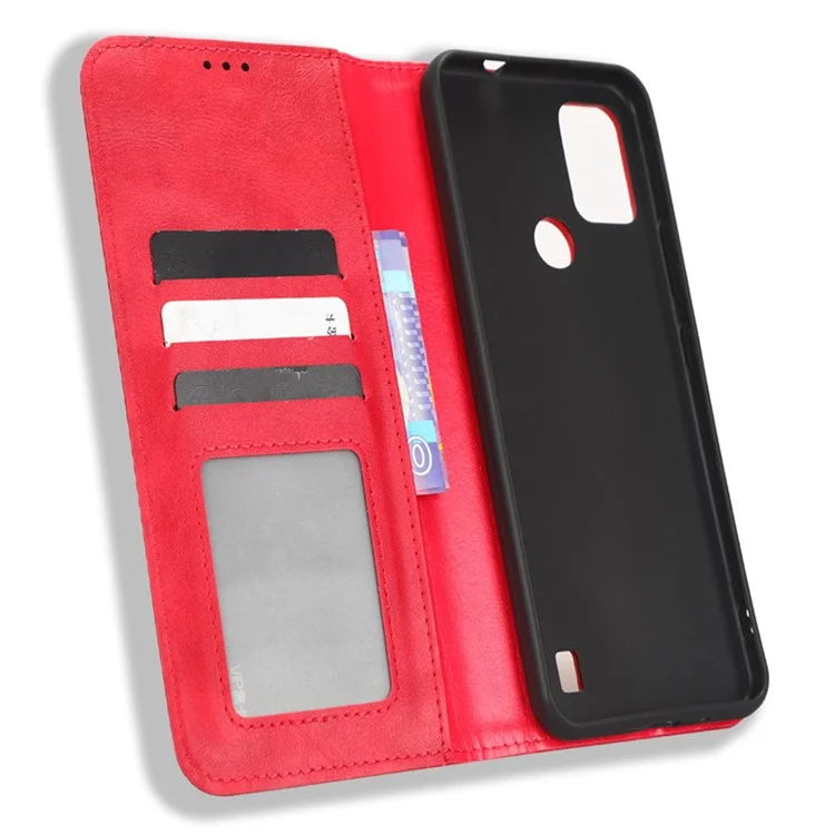 Magnetic Phone Cover for Vodafone Smart V22, Retro Texture Flip Leather Wallet Case Protective Phone Cover - Red