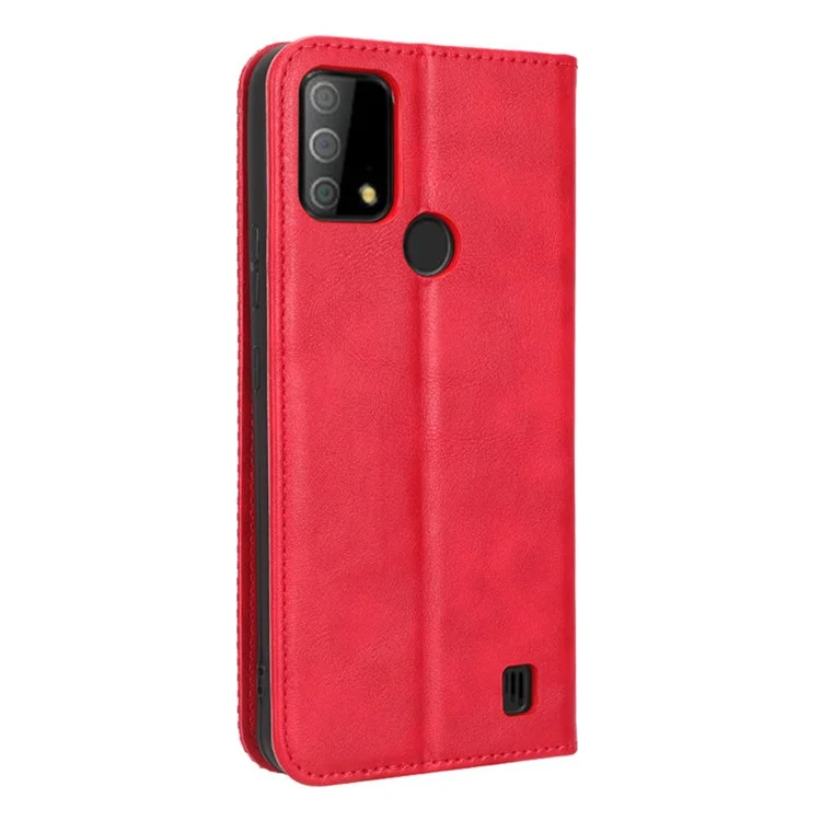 Magnetic Phone Cover for Vodafone Smart V22, Retro Texture Flip Leather Wallet Case Protective Phone Cover - Red