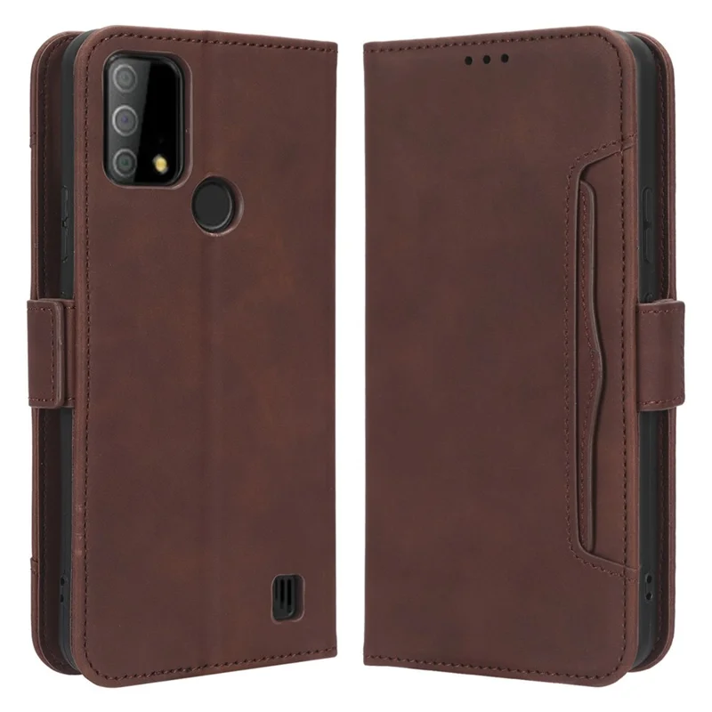 For Vodafone Smart V22 Anti-scratch Phone Cover PU Leather Multiple Card Slots Stand Wallet Protective Phone Case - Brown