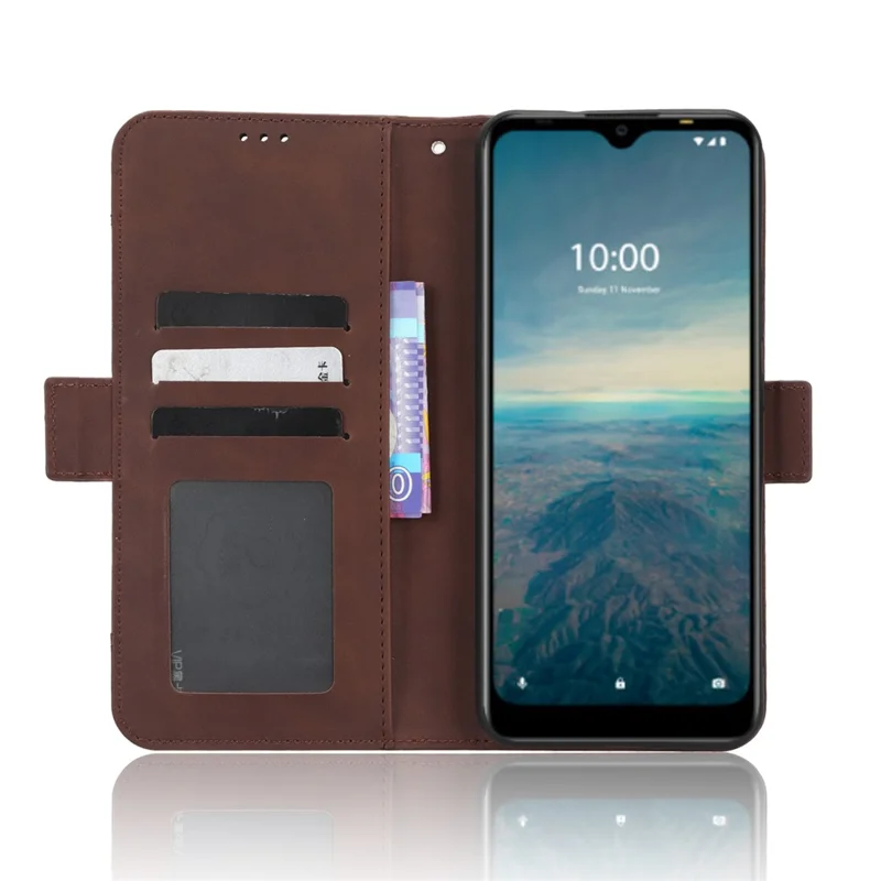 For Vodafone Smart V22 Anti-scratch Phone Cover PU Leather Multiple Card Slots Stand Wallet Protective Phone Case - Brown