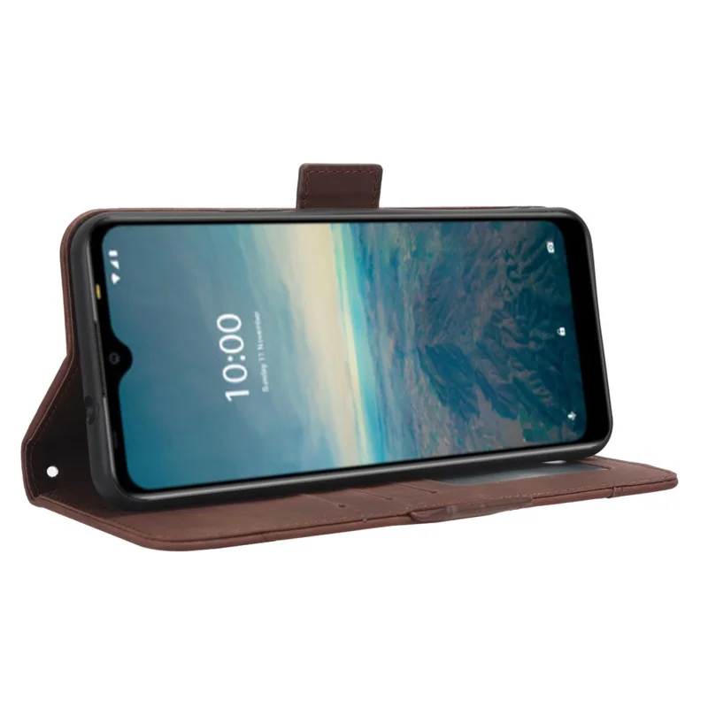 For Vodafone Smart V22 Anti-scratch Phone Cover PU Leather Multiple Card Slots Stand Wallet Protective Phone Case - Brown