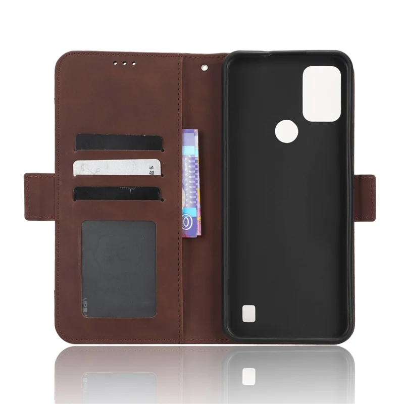 For Vodafone Smart V22 Anti-scratch Phone Cover PU Leather Multiple Card Slots Stand Wallet Protective Phone Case - Brown