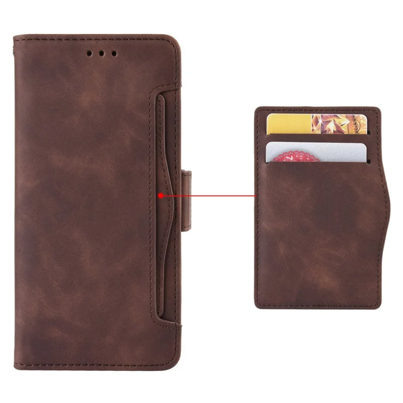 For Vodafone Smart V22 Anti-scratch Phone Cover PU Leather Multiple Card Slots Stand Wallet Protective Phone Case - Brown