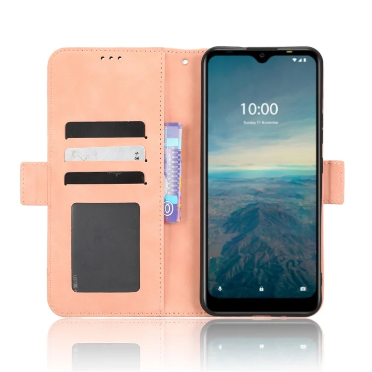 For Vodafone Smart V22 Anti-scratch Phone Cover PU Leather Multiple Card Slots Stand Wallet Protective Phone Case - Pink