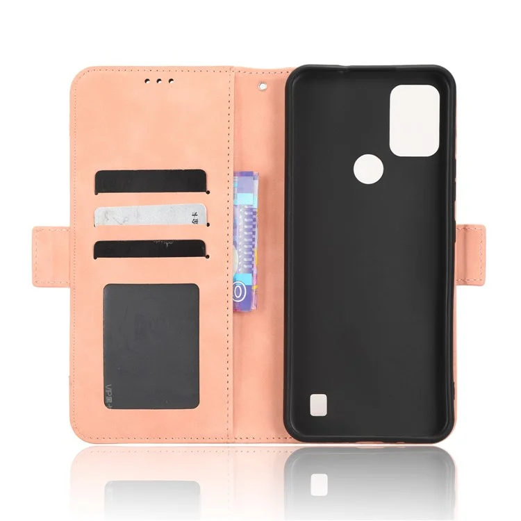 For Vodafone Smart V22 Anti-scratch Phone Cover PU Leather Multiple Card Slots Stand Wallet Protective Phone Case - Pink
