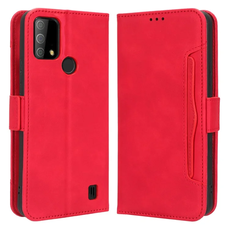 Funda protectora de piel PU con múltiples ranuras para tarjetas y soporte para Vodafone Smart V22 - Rojo