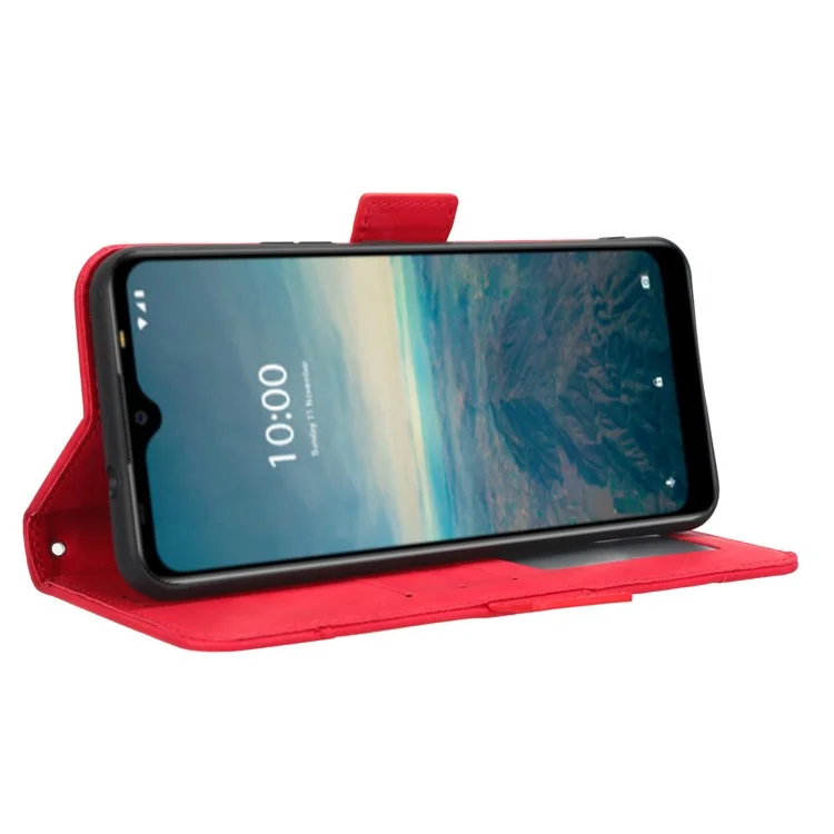 Funda protectora de piel PU con múltiples ranuras para tarjetas y soporte para Vodafone Smart V22 - Rojo