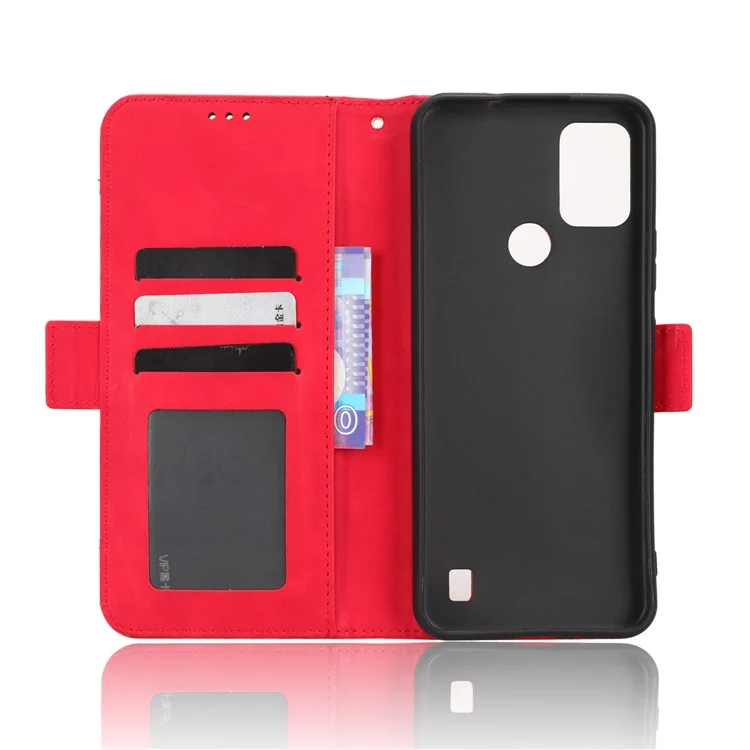 Funda protectora de piel PU con múltiples ranuras para tarjetas y soporte para Vodafone Smart V22 - Rojo