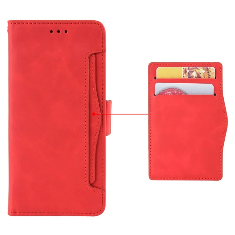 Funda protectora de piel PU con múltiples ranuras para tarjetas y soporte para Vodafone Smart V22 - Rojo