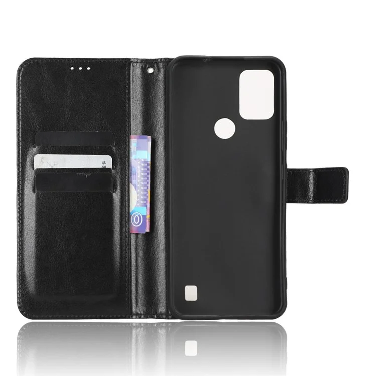 Étui de téléphone pour Vodafone Smart V22 en cuir PU à texture de cheval fou avec rabat anti-rayures et support portefeuille avec sangle - Noir
