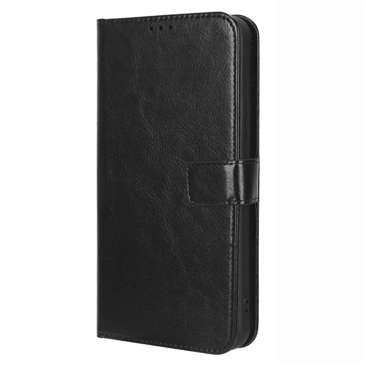 Étui de téléphone pour Vodafone Smart V22 en cuir PU à texture de cheval fou avec rabat anti-rayures et support portefeuille avec sangle - Noir