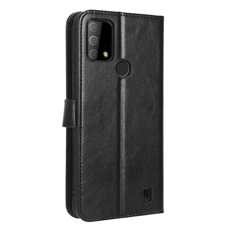 Étui de téléphone pour Vodafone Smart V22 en cuir PU à texture de cheval fou avec rabat anti-rayures et support portefeuille avec sangle - Noir