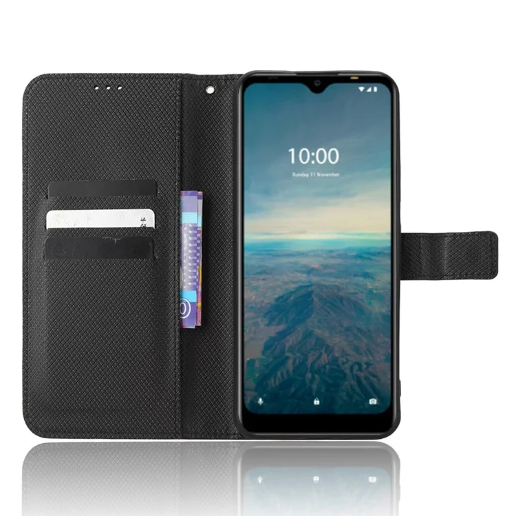 Étui de téléphone en cuir PU avec support pour Vodafone Smart V22, housse de téléphone portefeuille à texture diamant résistante aux rayures - Noir