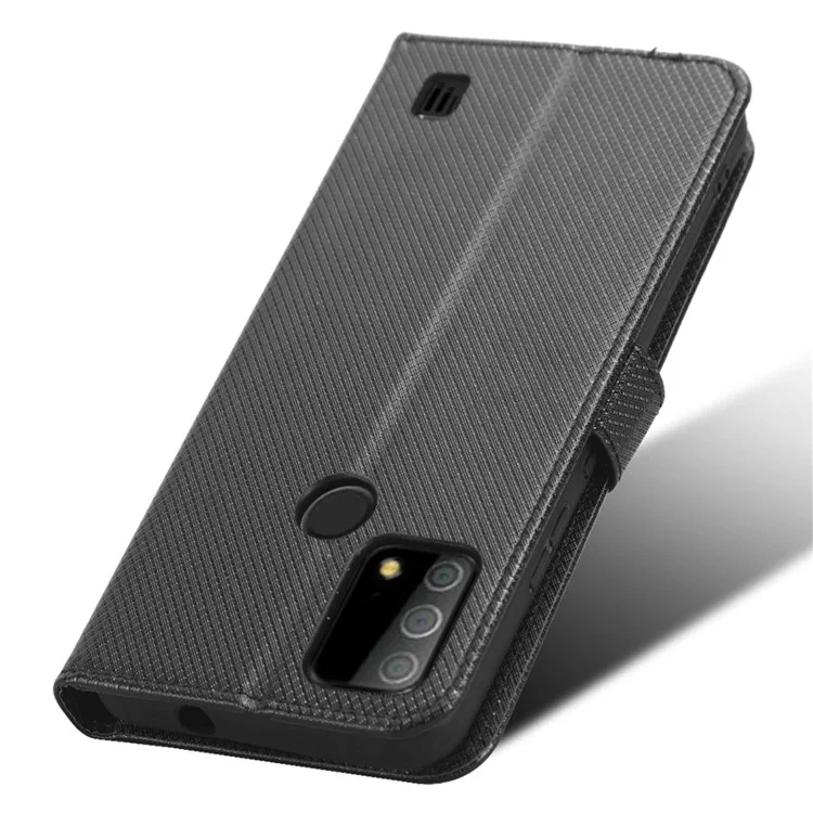 Étui de téléphone en cuir PU avec support pour Vodafone Smart V22, housse de téléphone portefeuille à texture diamant résistante aux rayures - Noir
