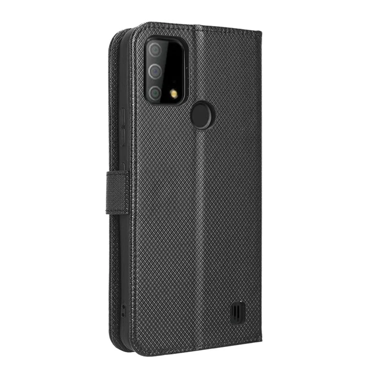 Étui de téléphone en cuir PU avec support pour Vodafone Smart V22, housse de téléphone portefeuille à texture diamant résistante aux rayures - Noir