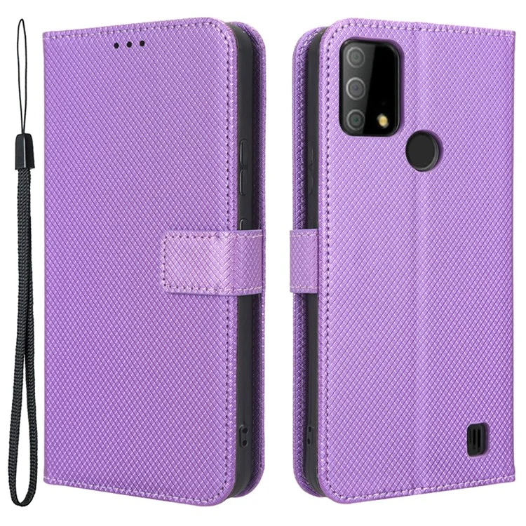 Funda de teléfono de piel sintética con soporte para Vodafone Smart V22, diseño de textura de diamante, funda de cartera resistente a los arañazos - Púrpura