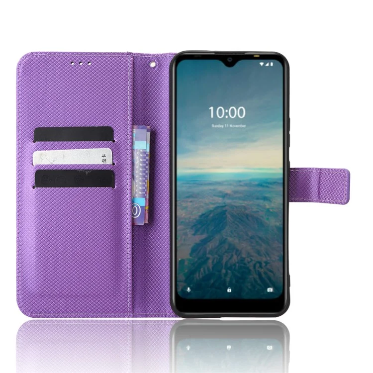 Funda de teléfono de piel sintética con soporte para Vodafone Smart V22, diseño de textura de diamante, funda de cartera resistente a los arañazos - Púrpura
