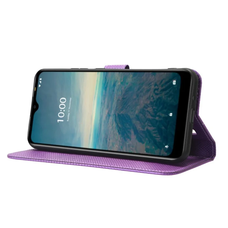 Funda de teléfono de piel sintética con soporte para Vodafone Smart V22, diseño de textura de diamante, funda de cartera resistente a los arañazos - Púrpura