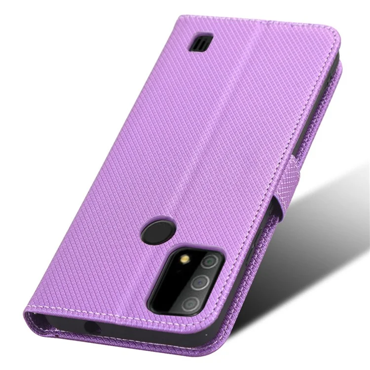 Funda de teléfono de piel sintética con soporte para Vodafone Smart V22, diseño de textura de diamante, funda de cartera resistente a los arañazos - Púrpura