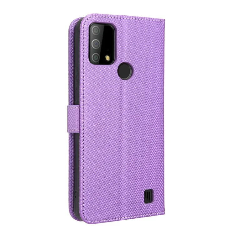 Funda de teléfono de piel sintética con soporte para Vodafone Smart V22, diseño de textura de diamante, funda de cartera resistente a los arañazos - Púrpura