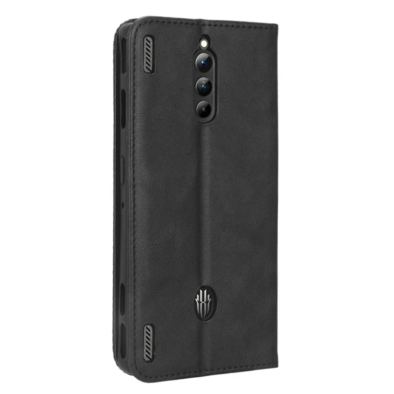 For ZTE nubia Red Magic 8 Pro+ 5G / Red Magic 8 Pro 5G Mobile Phone Case Stand Retro Texture Imprinted Pattern PU Leather Flip Wallet Cover - Black