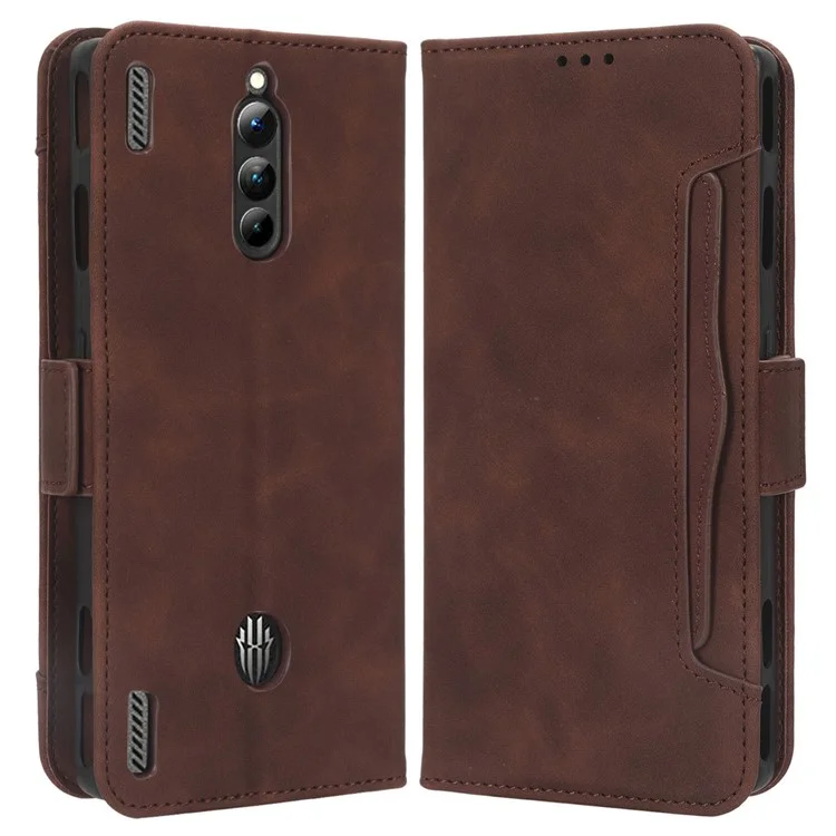For ZTE nubia Red Magic 8 Pro+ 5G / Red Magic 8 Pro 5G Multiple Card Slots Phone Cover Wallet Stand PU Leather Phone Case - Brown