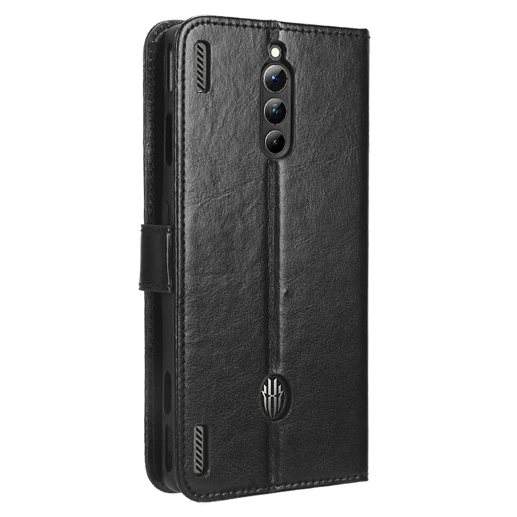 Per ZTE nubia Red Magic 8 Pro+ 5G / Red Magic 8 Pro 5G Telefono Custodia Flip Wallet Stand Crazy Horse Texture PU Leather Phone Cover - Nero