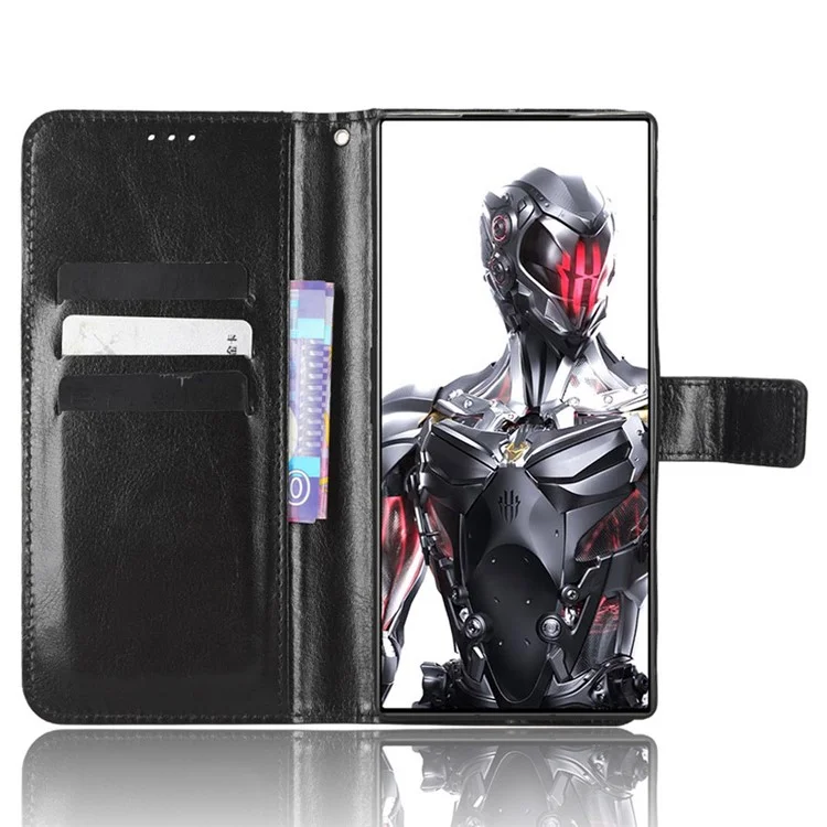 Per ZTE nubia Red Magic 8 Pro+ 5G / Red Magic 8 Pro 5G Telefono Custodia Flip Wallet Stand Crazy Horse Texture PU Leather Phone Cover - Nero