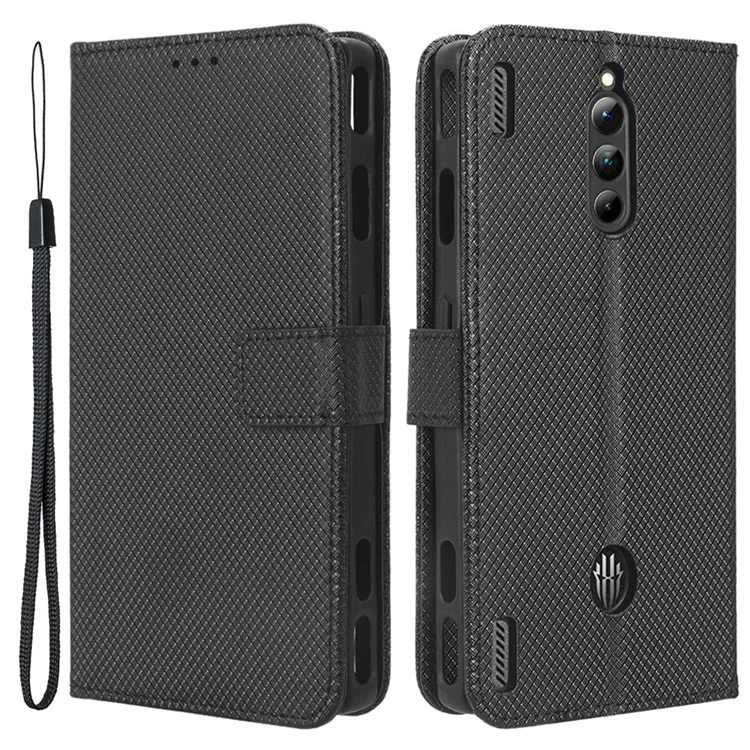Für ZTE nubia Red Magic 8 Pro+ 5G / Red Magic 8 Pro 5G Diamond Textur PU-Leder Ständer Abdeckung Flip Wallet Phone Case - Schwarz