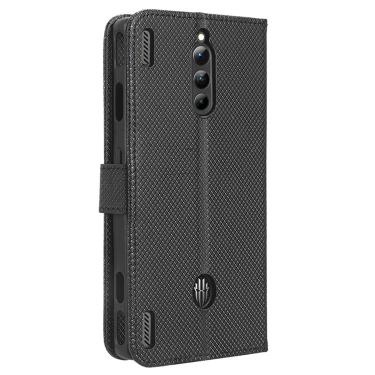 Für ZTE nubia Red Magic 8 Pro+ 5G / Red Magic 8 Pro 5G Diamond Textur PU-Leder Ständer Abdeckung Flip Wallet Phone Case - Schwarz