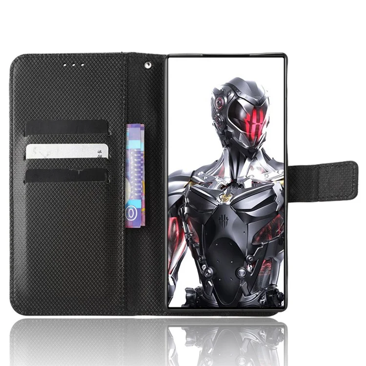 Für ZTE nubia Red Magic 8 Pro+ 5G / Red Magic 8 Pro 5G Diamond Textur PU-Leder Ständer Abdeckung Flip Wallet Phone Case - Schwarz
