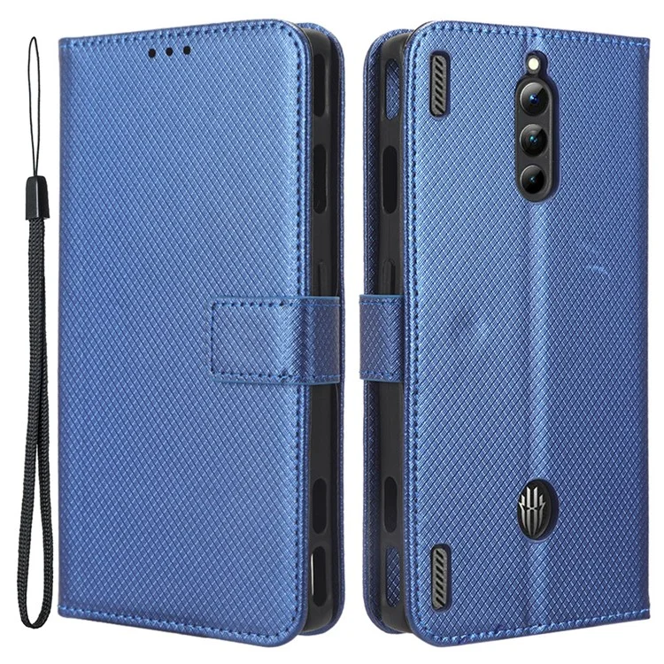 For ZTE nubia Red Magic 8 Pro+ 5G / Red Magic 8 Pro 5G Diamond Texture PU Leather Stand Cover Shell Flip Wallet Phone Case - Blue