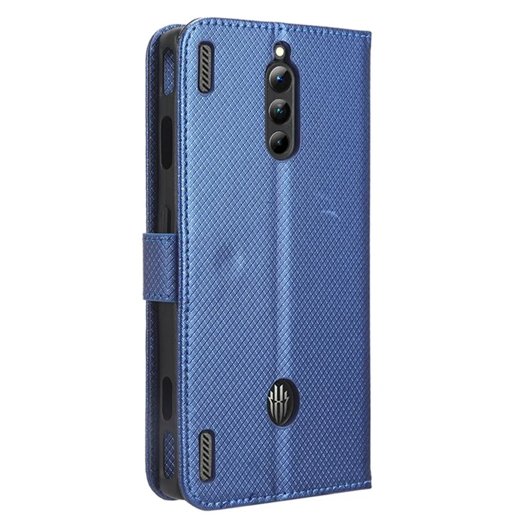 For ZTE nubia Red Magic 8 Pro+ 5G / Red Magic 8 Pro 5G Diamond Texture PU Leather Stand Cover Shell Flip Wallet Phone Case - Blue