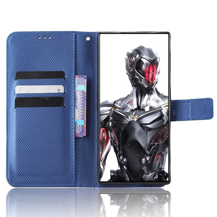 For ZTE nubia Red Magic 8 Pro+ 5G / Red Magic 8 Pro 5G Diamond Texture PU Leather Stand Cover Shell Flip Wallet Phone Case - Blue