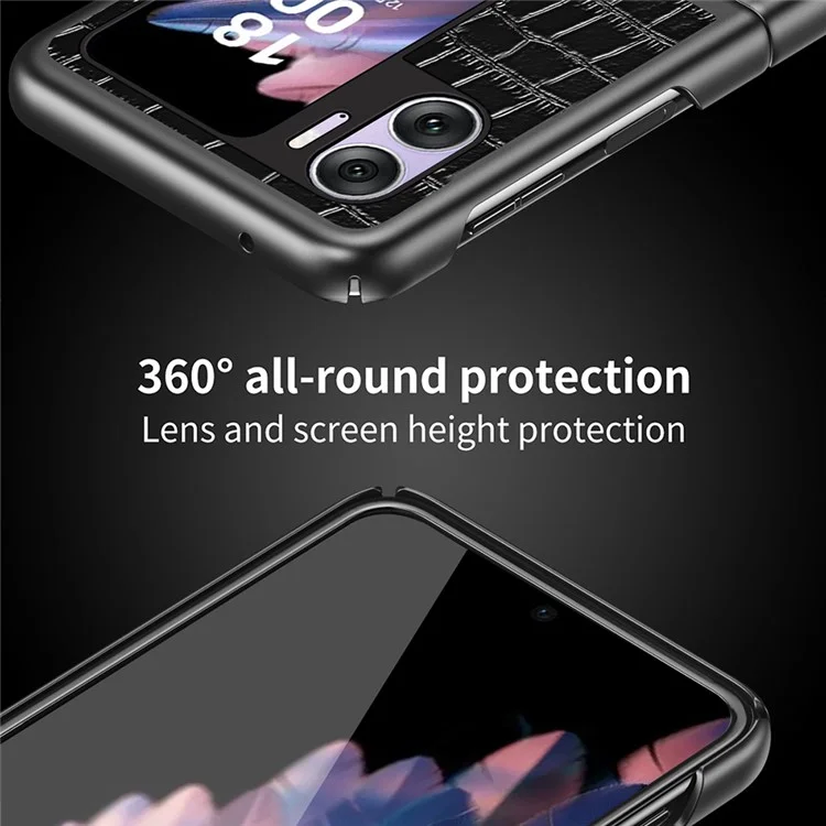 Pour Oppo Find N2 Flip 5G Coque de téléphone caoutchoutée Texture Crocodile Revêtement en cuir PU Coque de téléphone en PC dur - Noir
