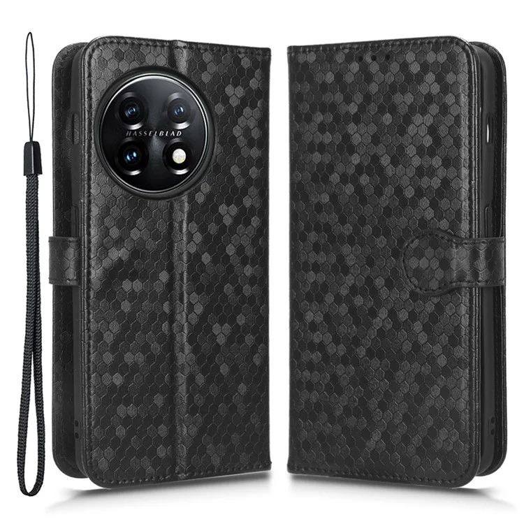 Capa de Proteção para Celular OnePlus 11 5G, Padrão Pontilhado Impresso, Carteira com Suporte, Capa de Couro PU Resistente a Choques - Preta