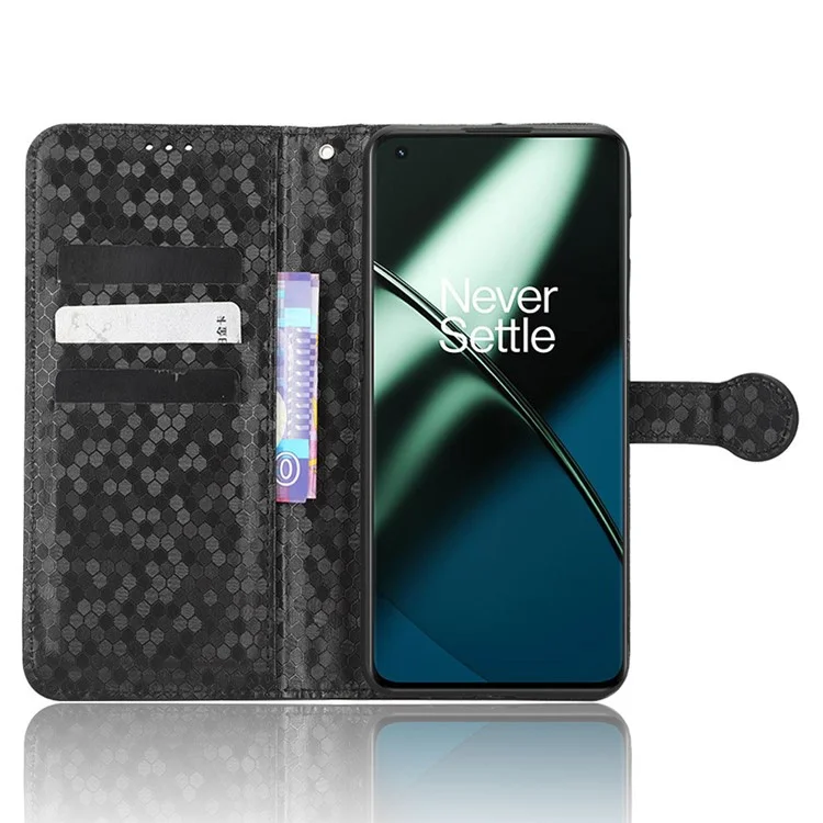 Capa de Proteção para Celular OnePlus 11 5G, Padrão Pontilhado Impresso, Carteira com Suporte, Capa de Couro PU Resistente a Choques - Preta
