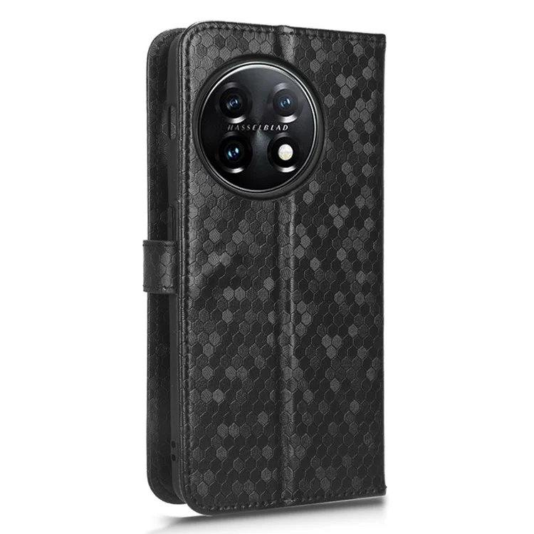 Capa de Proteção para Celular OnePlus 11 5G, Padrão Pontilhado Impresso, Carteira com Suporte, Capa de Couro PU Resistente a Choques - Preta