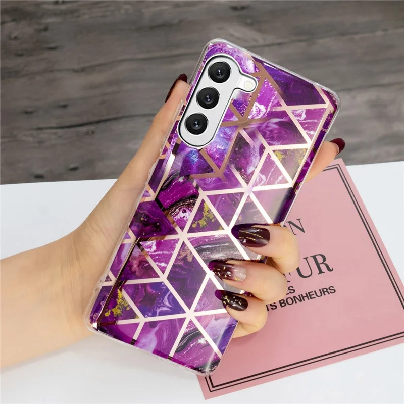 TPU Phone Case for Samsung Galaxy A14 5G / 4G , Electroplating IMD Pattern Printed Phone Cover - Electroplated Purple Marble
