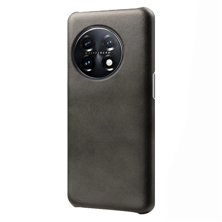 Capa de telefone anti-arranhões para OnePlus 11 5G, capa de telefone móvel com textura em couro de bezerro revestida de PC à prova de choques - Preto