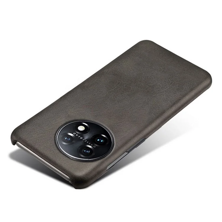 Capa de telefone anti-arranhões para OnePlus 11 5G, capa de telefone móvel com textura em couro de bezerro revestida de PC à prova de choques - Preto