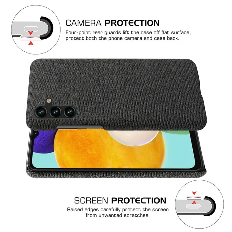 Solid Color Cloth Texture Phone Back Cover For Samsung Galaxy A34 5G, Hard PC+Cloth Protective Phone Case - Black