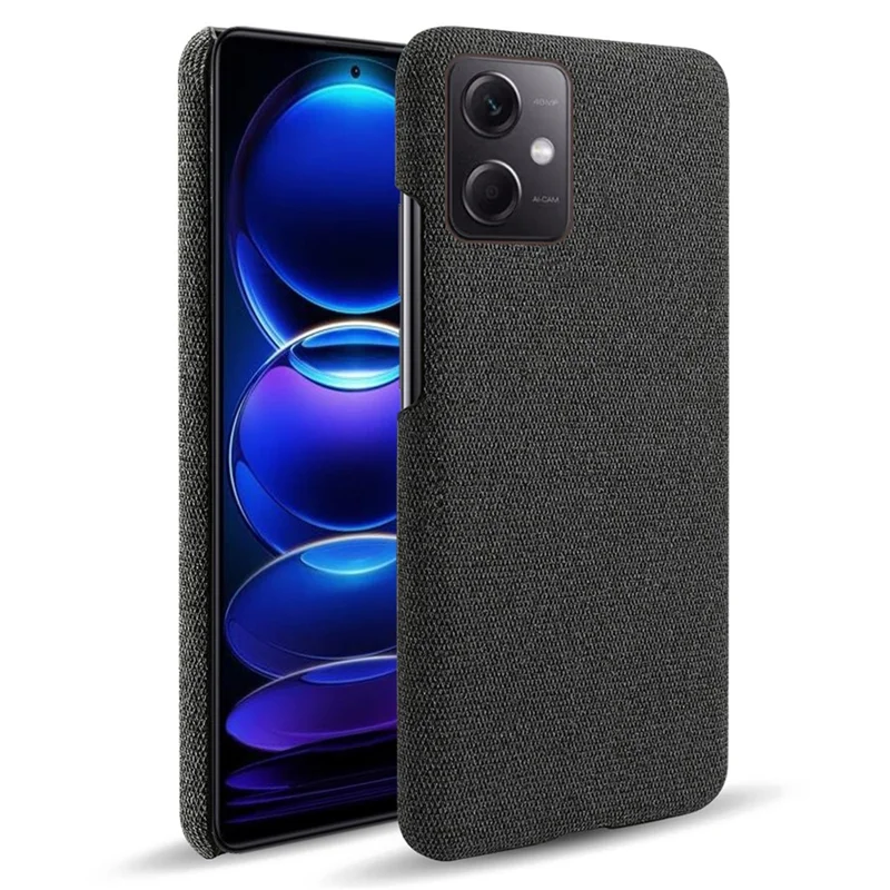 Cover per telefono per Xiaomi Redmi Note 12 5G (Global) / (India) / (China) / Poco X5 5G, colore tinta unita, texture in tessuto, antiurto - Nero