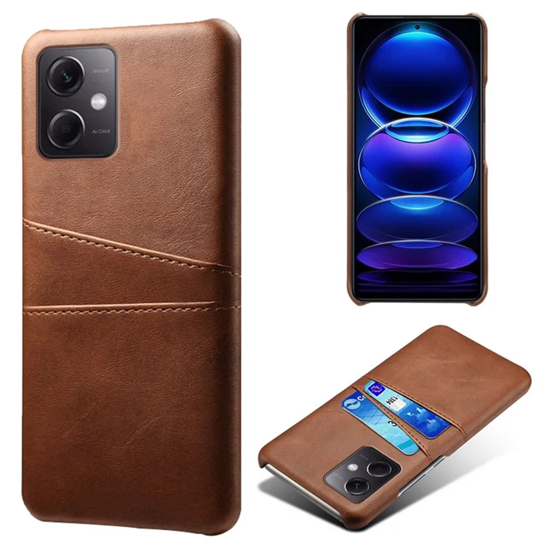 Capa traseira de telefone para Xiaomi Redmi Note 12 5G (Global) / (Índia) / (China) / Poco X5 5G, Capa de telefone resistente a arranhões com compartimentos para dois cartões - Marrom