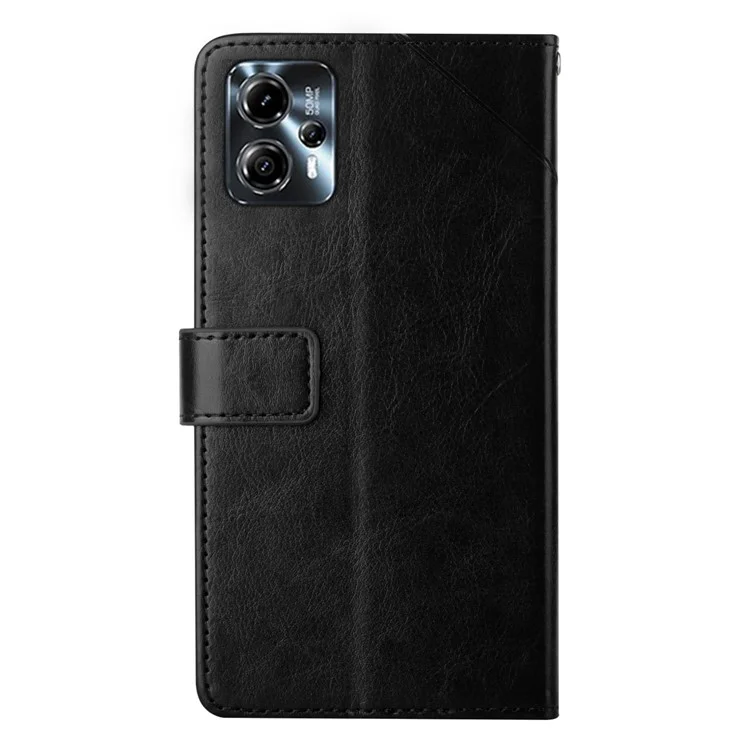 HT01 Für Motorola Moto G23 4G / G13 4G Staubdichtes Geprägtes Y-förmiges Linien-PU-Leder-Klapphandyhülle, Brieftasche, Cover, faltbarer Handyständer mit Riemen - Schwarz