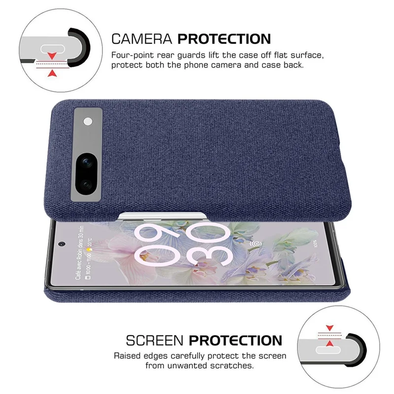 For Google Pixel 7a Non-slip Slim Smartphone Case Solid Color Anti-scratch Hard PC+Cloth Phone Cover - Blue