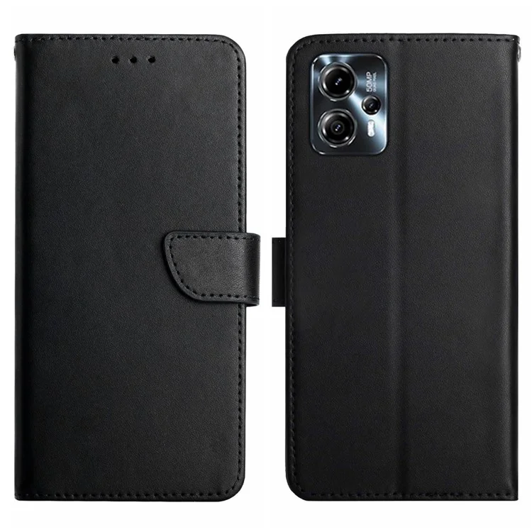 HT02 Per Motorola Moto G23 4G / G13 4G Custodia Portafoglio da Stand per Cellulare in Vera Pelle Nappa Texture - Nero