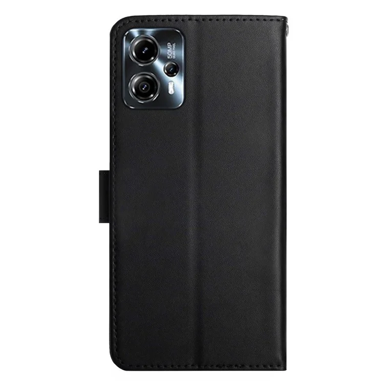 HT02 Per Motorola Moto G23 4G / G13 4G Custodia Portafoglio da Stand per Cellulare in Vera Pelle Nappa Texture - Nero