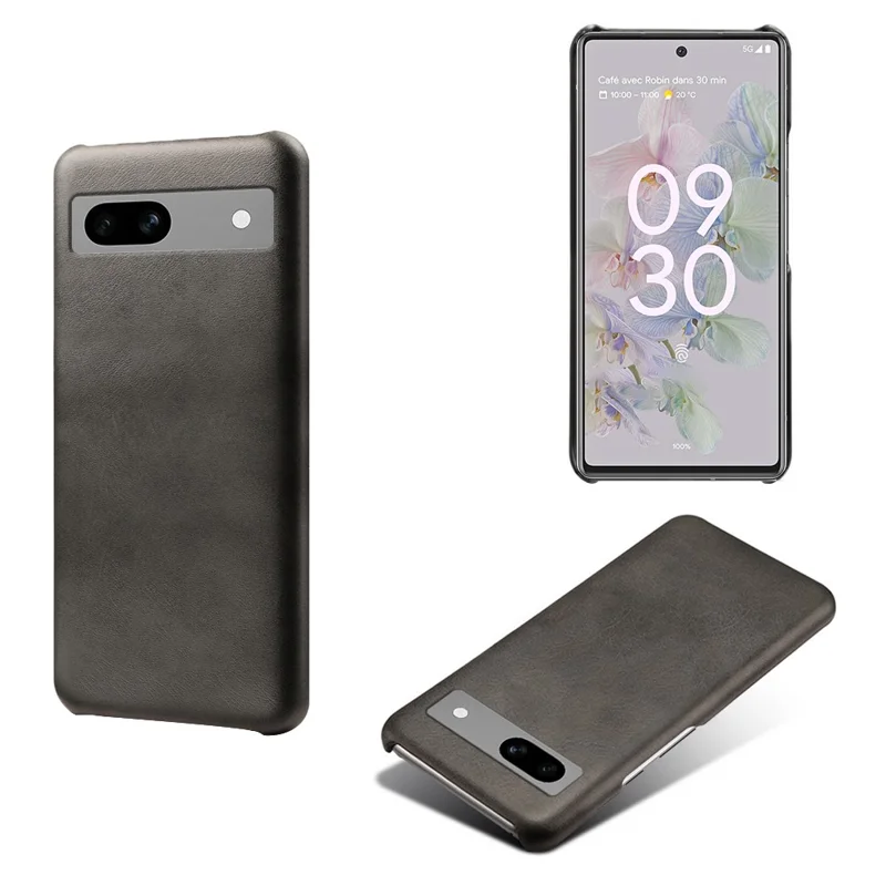 Protective Phone Cover for Google Pixel 7a, PU Leather Coated PC Calf Textured Shockproof Slim Mobile Phone Case - Black